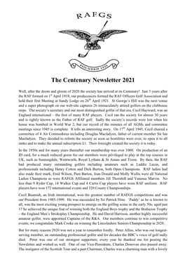 The Centenary Newsletter 2021