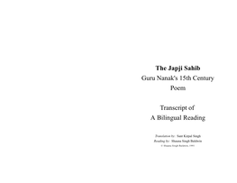 The Japji Sahib Guru Nanak's 15Th Century Poem Transcript of A