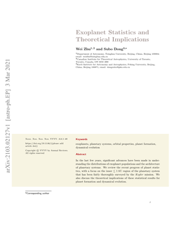 Exoplanet Statistics and Theoretical Implications Arxiv:2103.02127V1 [Astro-Ph.EP] 3 Mar 2021