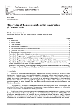 Observation of the Presidential Election in Azerbaijan (9 October 2013)