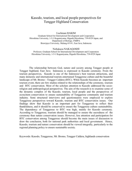 Kasodo, Tourism, and Local People Perspectives for Tengger Highland Conservation