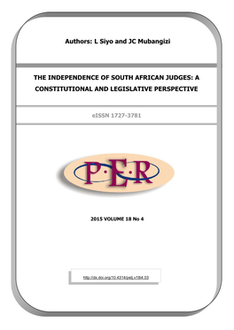 The Independence of South African Judges: a Constitutional and Legislative Perspective