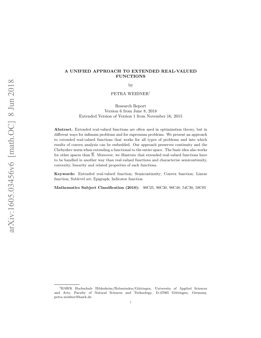 Arxiv:1605.03456V6 [Math.OC] 8 Jun 2018 Abstract