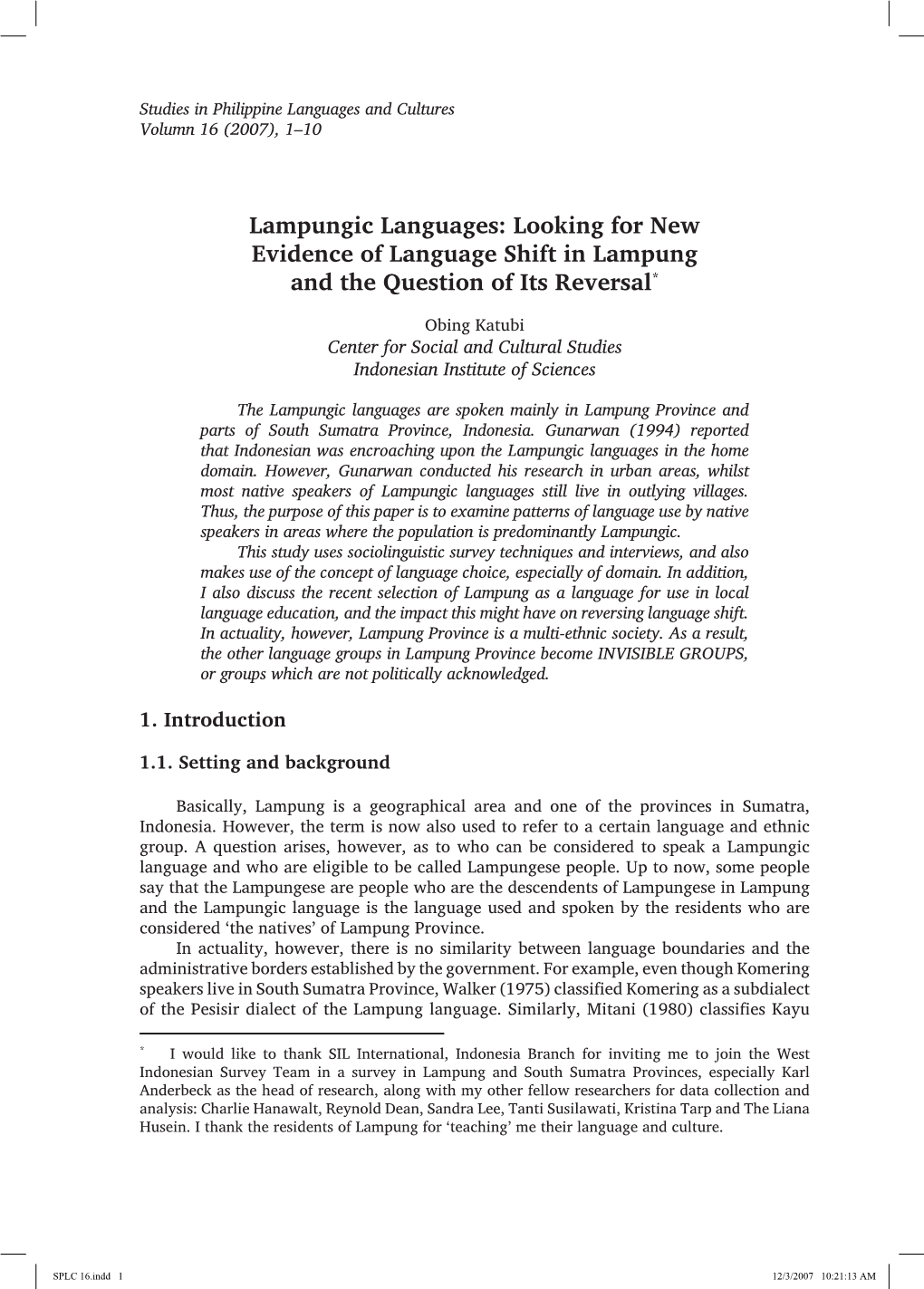 Lampungic Languages: Looking for New Evidence of Language Shift in Lampung and the Question of Its Reversal*