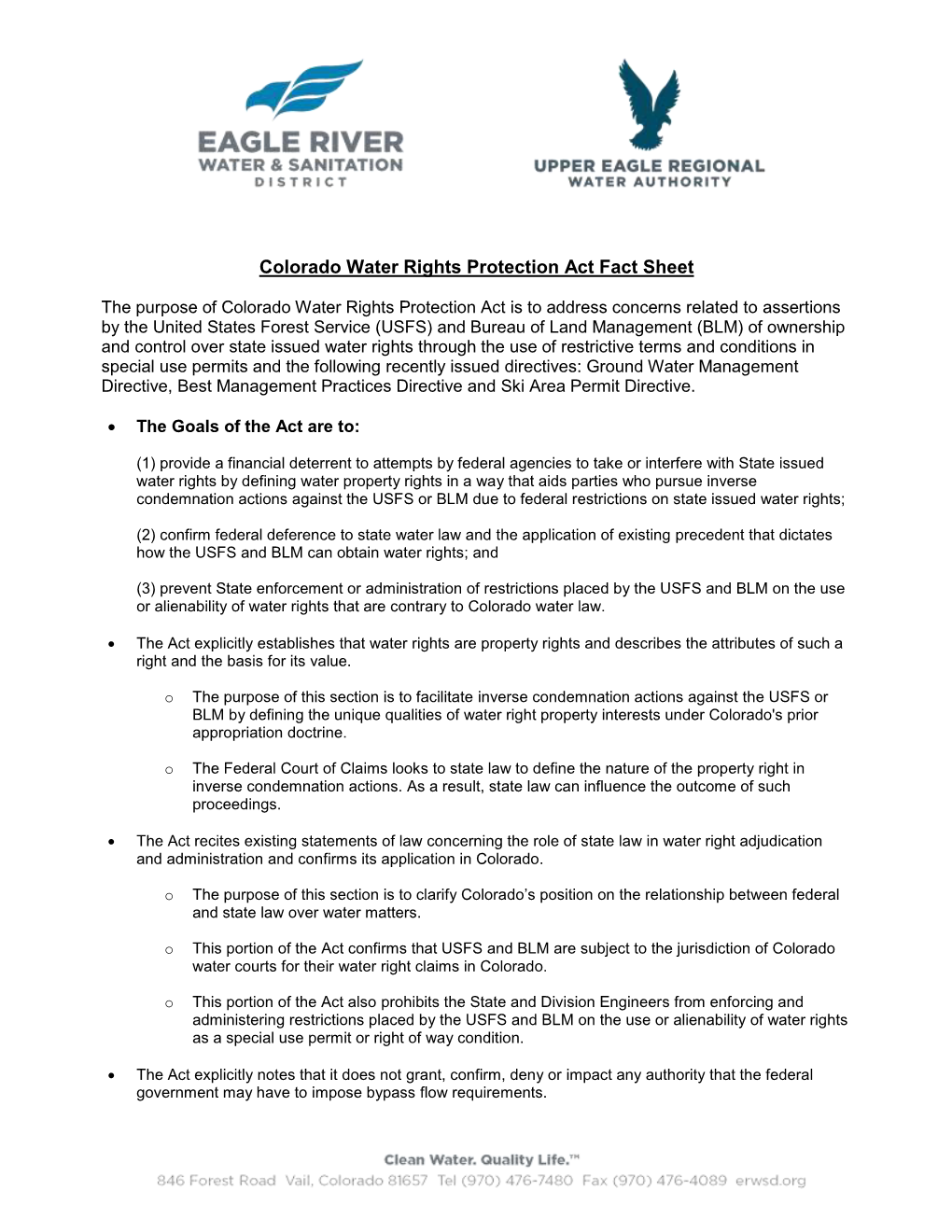 Colorado Water Rights Protection Act Fact Sheet