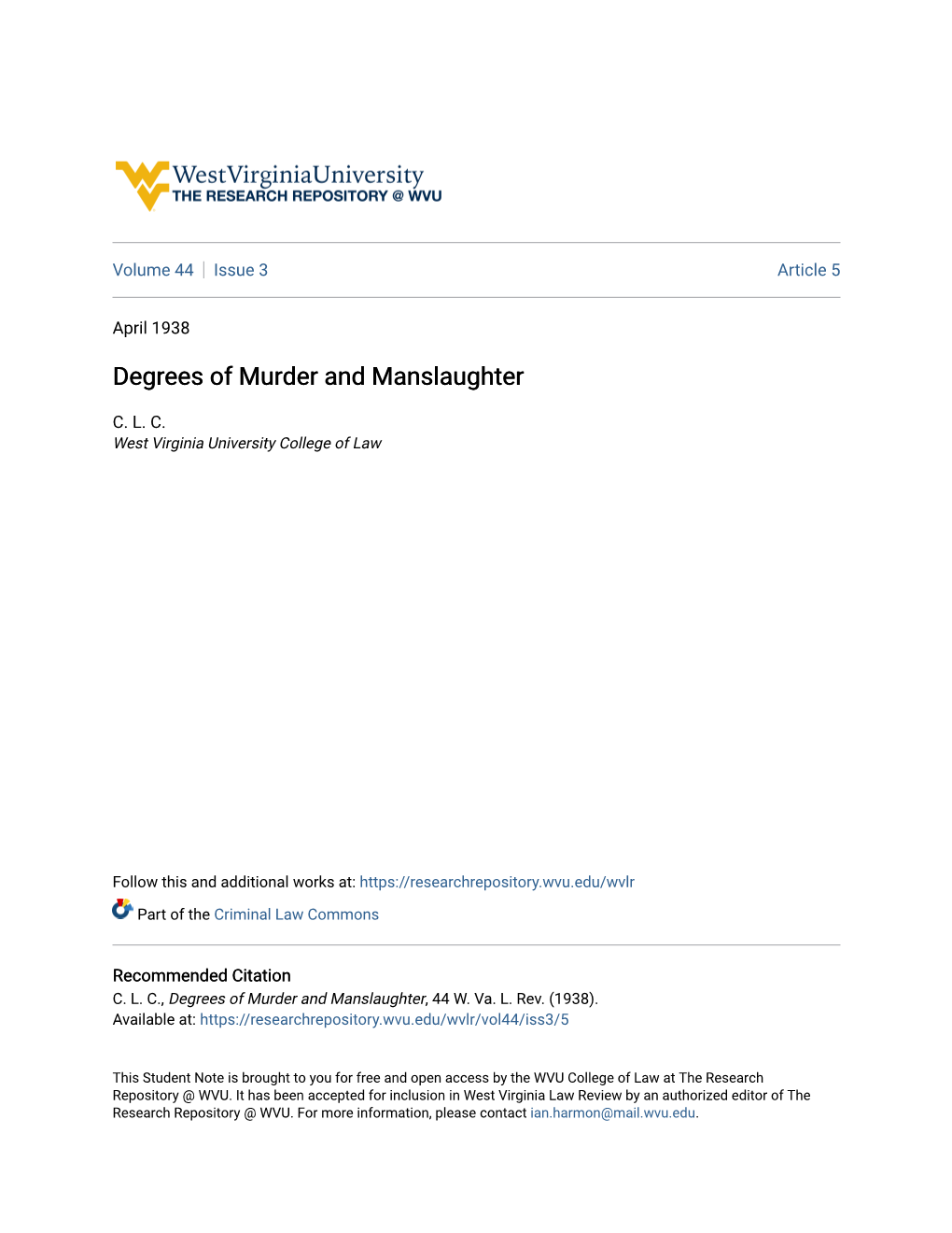 Degrees of Murder and Manslaughter