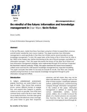 Be Mindful of the Future: Information and Knowledge Management in Star Wars Tie-In Fiction