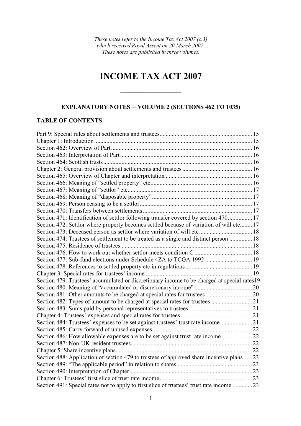 Income Tax Act 2007 (C.3) Which Received Royal Assent on 20 March 2007