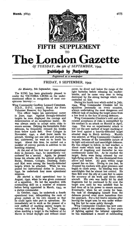 The London Gazette of TUESDAY, the $Th of SEPTEMBER, '1944 by Registered As a FRIDAY, 8 SEPTEMBER, 1944