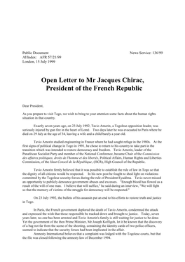 Open Letter to Mr Jacques Chirac, President of the French Republic