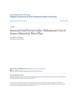 Shakespeare's Use of Source Material in Three Plays Alexandria C