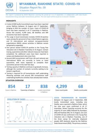 MYANMAR, RAKHINE STATE: COVID-19 Situation Report No