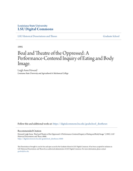 Boal and Theatre of the Oppressed: a Performance-Centered Inquiry of Eating and Body Image