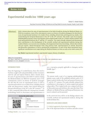 Experimental Medicine 1000 Years Ago