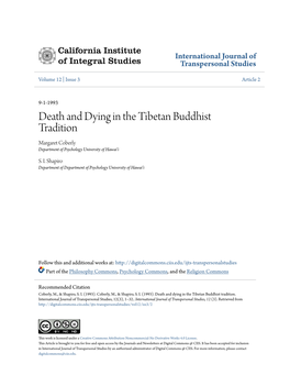 Death and Dying in the Tibetan Buddhist Tradition Margaret Coberly Department of Psychology University of Hawai'i