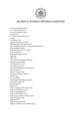 All Royal Warrant Holding Companies