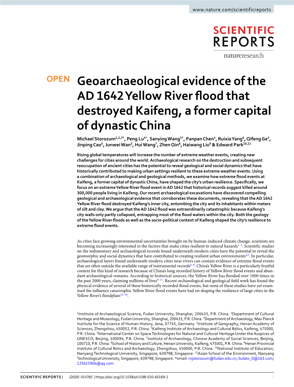 Geoarchaeological Evidence of the AD 1642 Yellow River