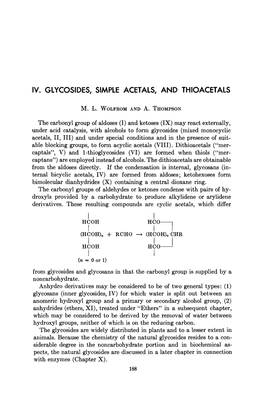 Glycosides, Simple Acetals, and Thioacetals