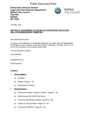 (Public Pack)Agenda Document for Belfast Waterfront and Ulster Hall Ltd Shareholders' Committee, 17/05/2021 17:15