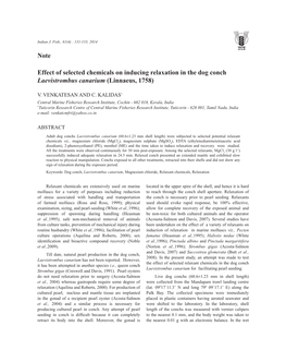 Note Effect of Selected Chemicals on Inducing Relaxation in the Dog