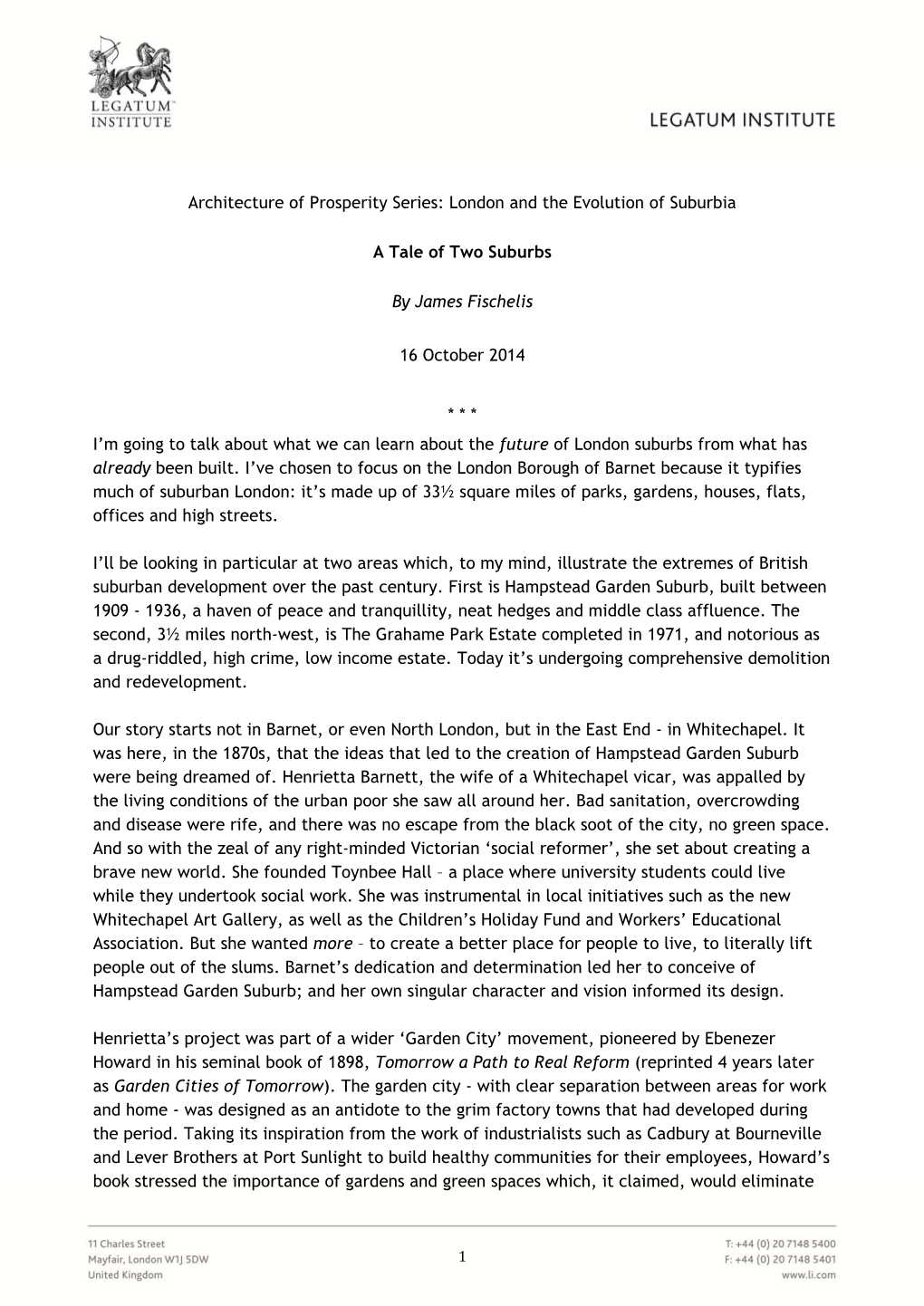 London and the Evolution of Suburbia a Tale of Two Suburbs by James