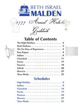 5777 Annual Halacha Guidebook Table of Contents the High Holidays