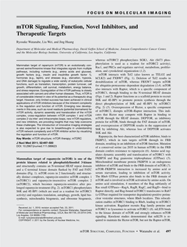 Mtor Signaling, Function, Novel Inhibitors, and Therapeutic Targets