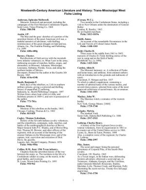 Nineteenth-Century American Literature and History: Trans-Mississippi West Fiche Listing