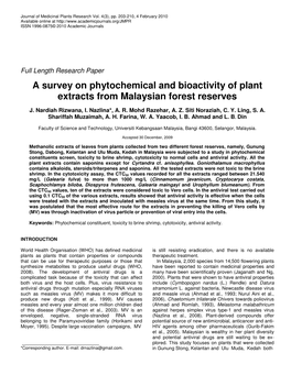 A Survey on Phytochemical and Bioactivity of Plant Extracts from Malaysian Forest Reserves