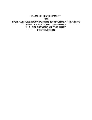 Plan of Development for High Altitude Mountainous Environment Training Right of Way Land Use Grant U.S