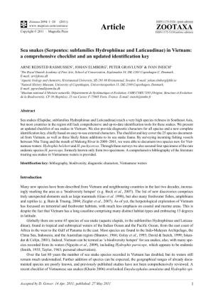 Sea Snakes (Serpentes: Subfamilies Hydrophiinae and Laticaudinae) in Vietnam: a Comprehensive Checklist and an Updated Identification Key