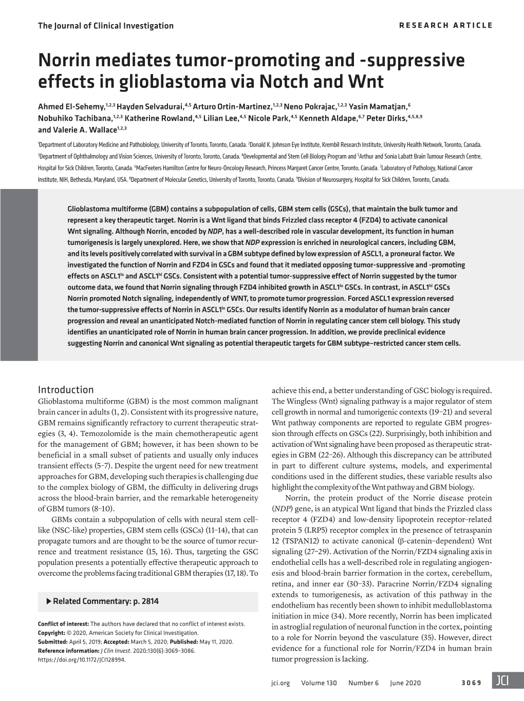 Norrin Mediates Tumor-Promoting and -Suppressive Effects in Glioblastoma Via Notch and Wnt