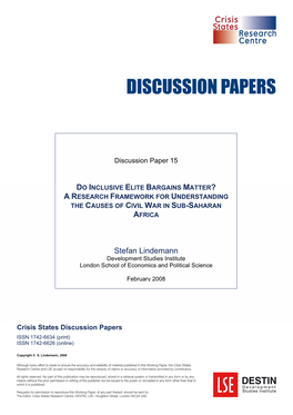 Do Inclusive Elite Bargains Matter? a Research Framework for Understanding the Causes of Civil War in Sub-Saharan Africa