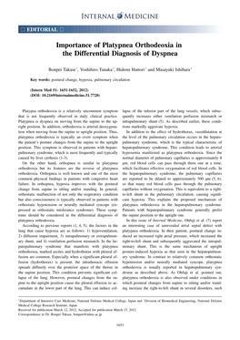 Importance of Platypnea Orthodeoxia in the Differential Diagnosis of Dyspnea