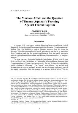 The Mortara Affair and the Question of Thomas Aquinas's Teaching