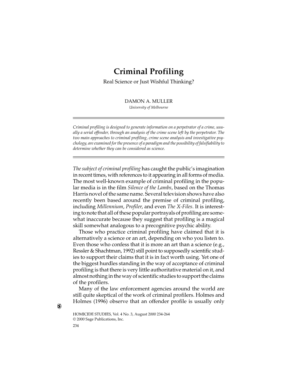 Criminal Profiling Real Science Or Just Wishful Thinking?