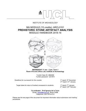 Prehistoric Stone Artefact Analysis Module Handbook 2018-19