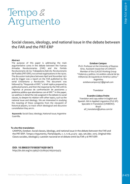 Social Classes, Ideology, and National Issue in the Debate Between the FAR and the PRT‐ERP
