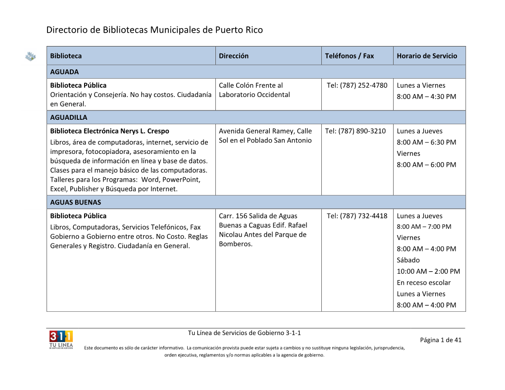 Bibliotecas Municipales En Puerto Rico