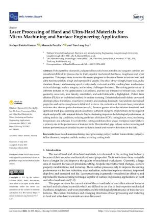 Laser Processing of Hard and Ultra-Hard Materials for Micro-Machining and Surface Engineering Applications
