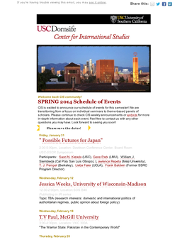 SPRING 2014 Schedule of Events " Possible Futures for Japan" Jessica