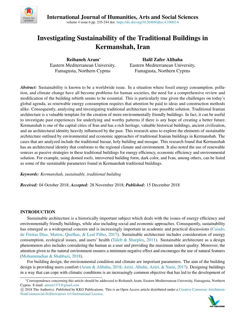 Investigating Sustainability of the Traditional Buildings in Kermanshah, Iran