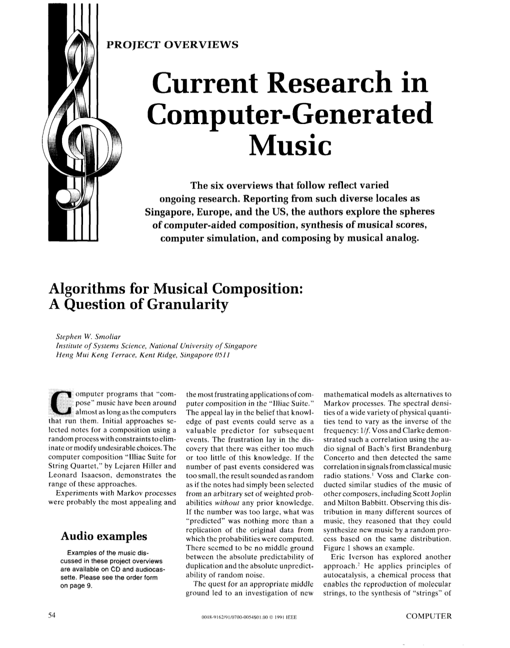 Current Research in Computer-Generated Music