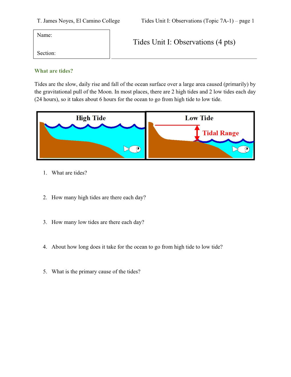 Tides Unit I: Observations (4 Pts)