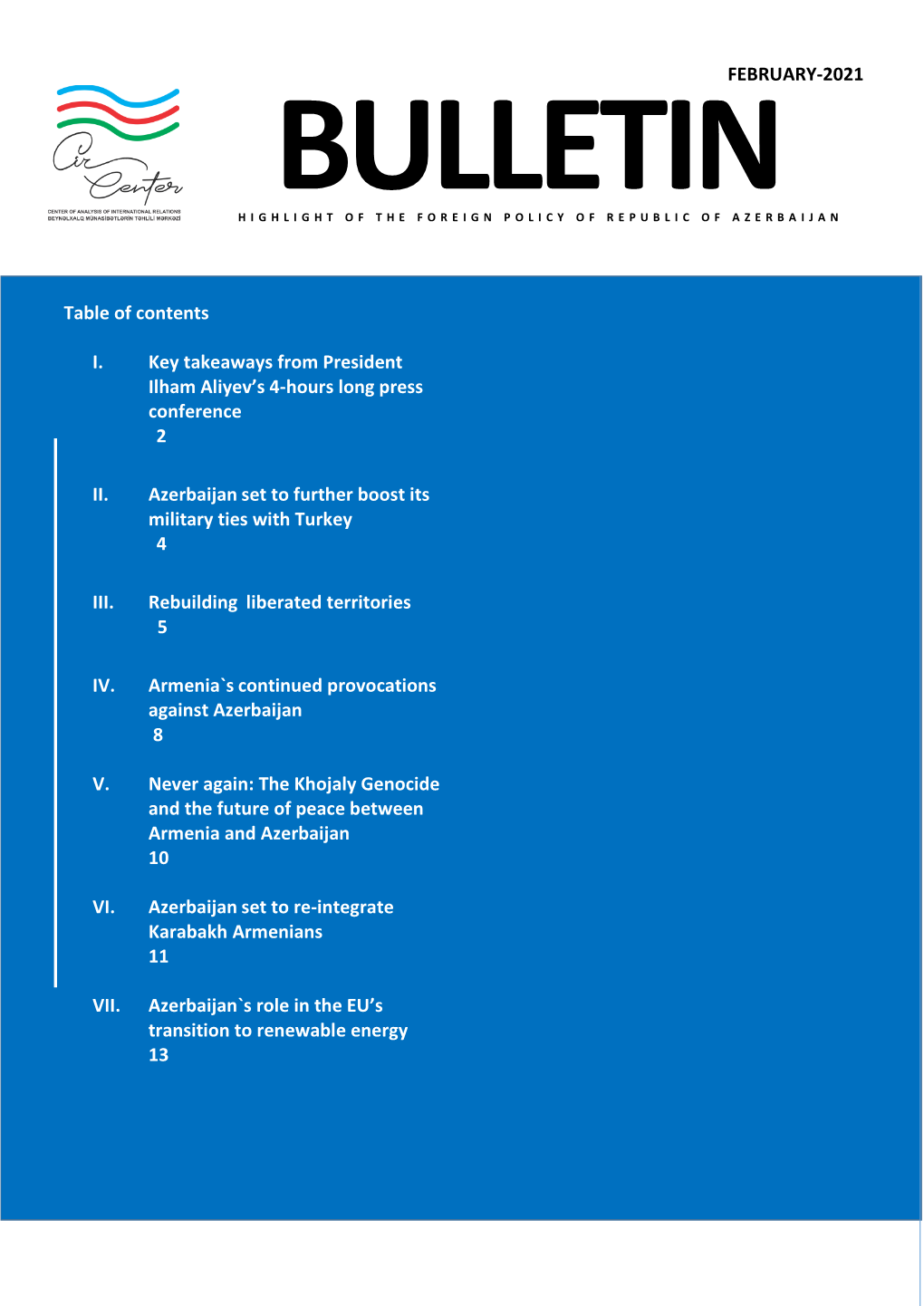 FEBRUARY-2021 Table of Contents I. Key Takeaways from President