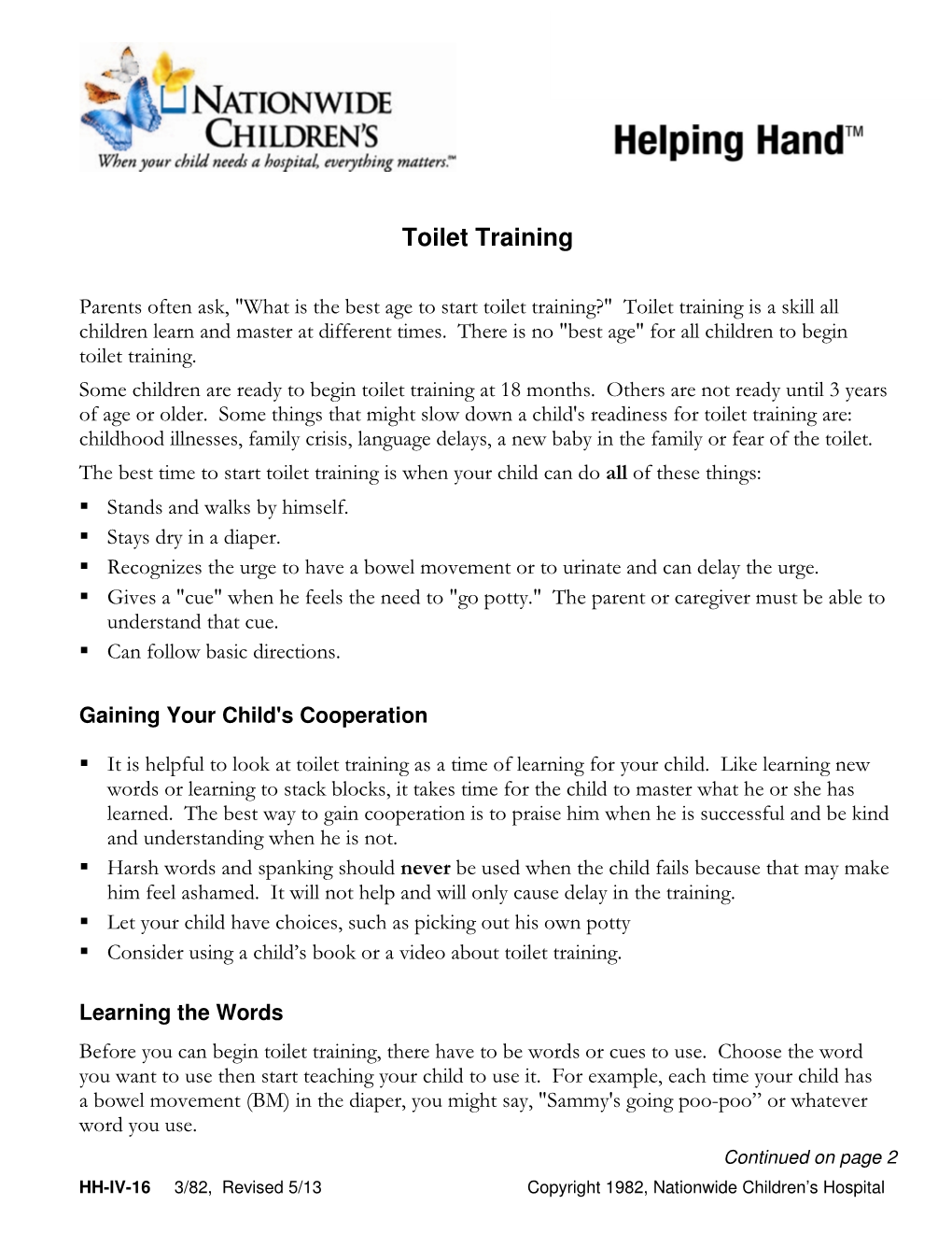 Toilet Training (PDF)