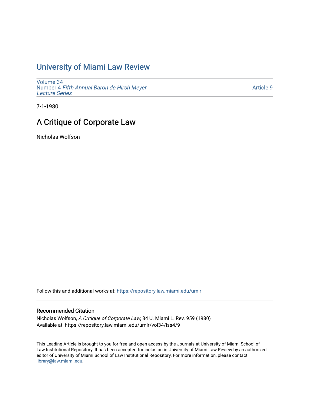A Critique of Corporate Law