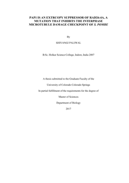 Pap1 Is an Extrcopy Suppressor of Rad26:4A, a Mutation That Inhibits the Interphase Microtubule Damage Checkpoint of S