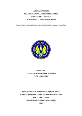 LAPORAN INDIVIDU PRAKTIK LAPANGAN TERBIMBING (PLT) SMK NEGERI 3 KLATEN Jl