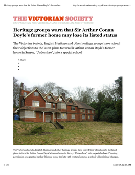 Heritage Groups Warn That Sir Arthur Conan Doyle's Former Home May